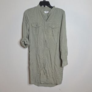 Untuckit Olive Green Lyocell Button-Up Shirt Dress Size 6
